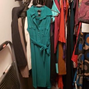 Cute tie waist double breast pocket dress teal